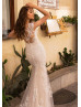 Ivory Lace Sheer Back Wedding Dress With Detachable Train Ivory Lace Sheer Back Wedding Dress With Detachable Train